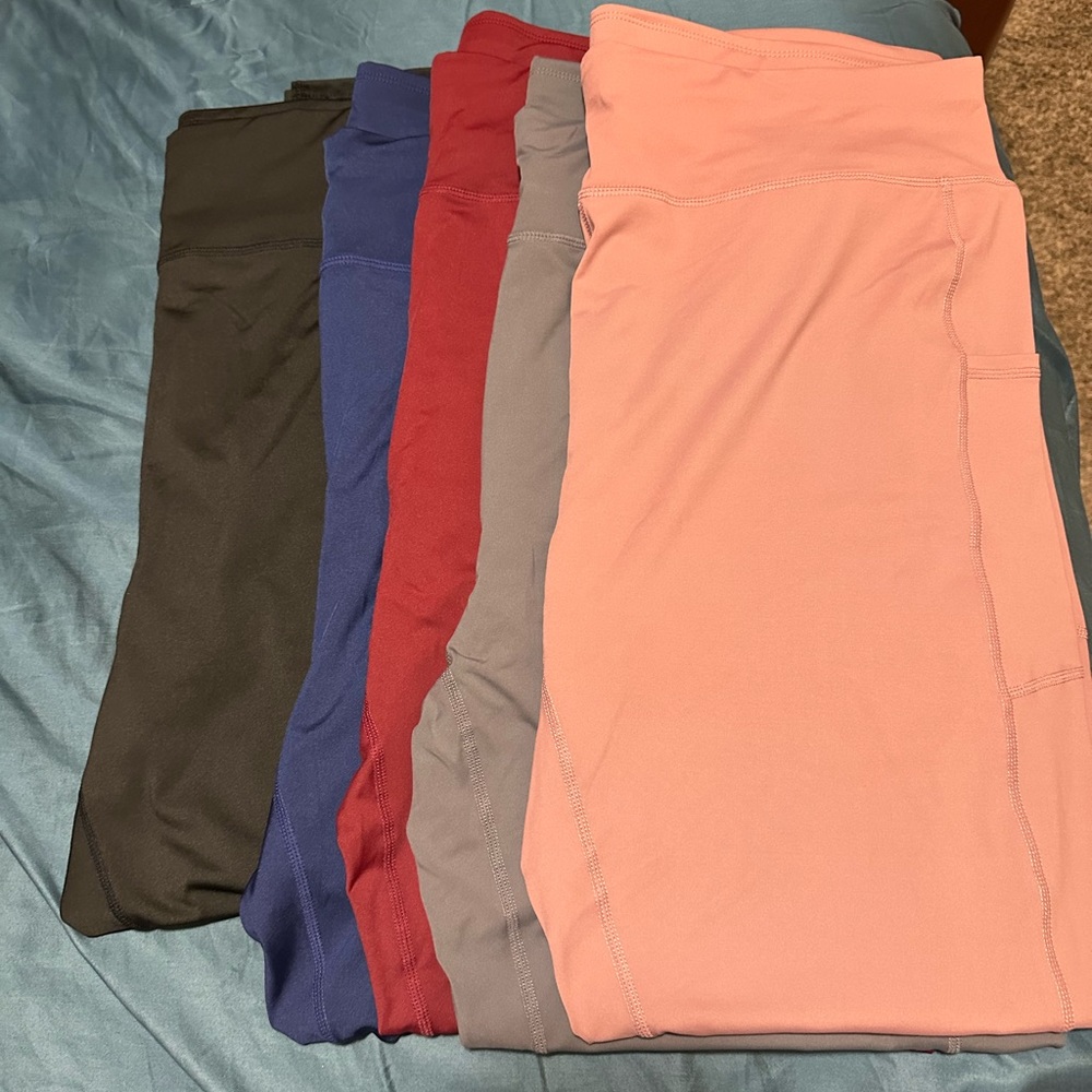 5pk Women's Leggings - Black, Blue, Red, Gray, Pink